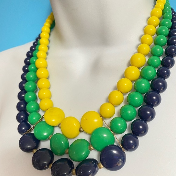 CHARMIMG CHARLIE Yellow Green Blue Acrylic Beads Statement Necklace - Picture 2 of 5